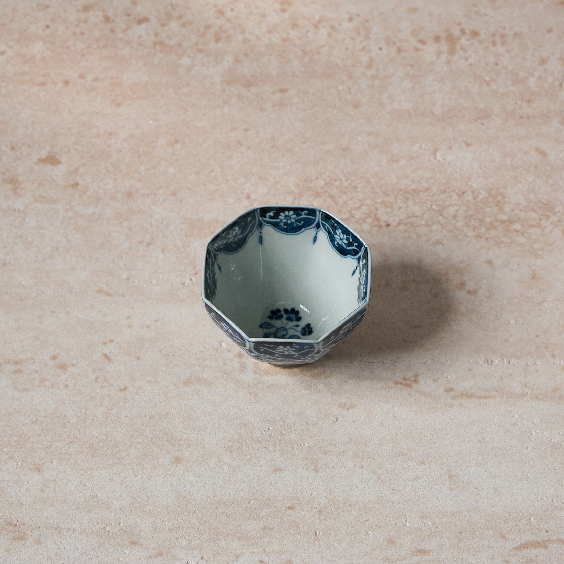 Floral Blue-and-White Octagonal Tea Cup