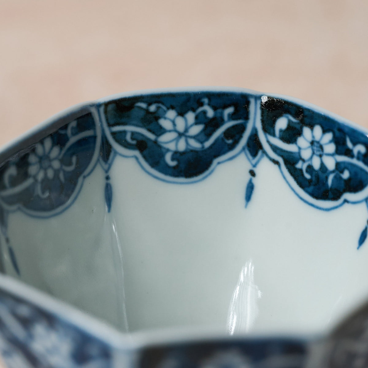 Interior detail of Floral Blue-and-White Octagonal Tea Cup