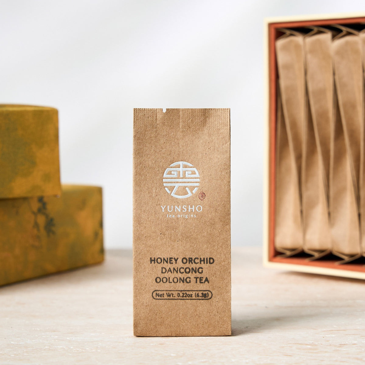 Individual sachet packaging for Honey Orchid Dancong Oolong Tea