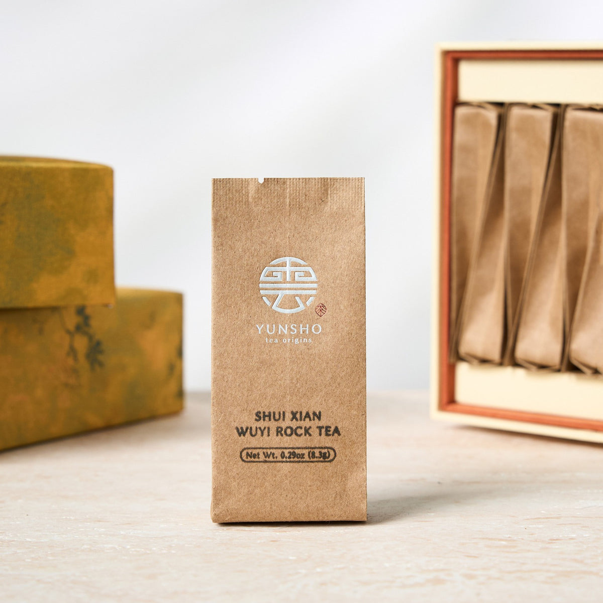 Individual sachet packaging for Shui Xian Wuyi Rock Tea