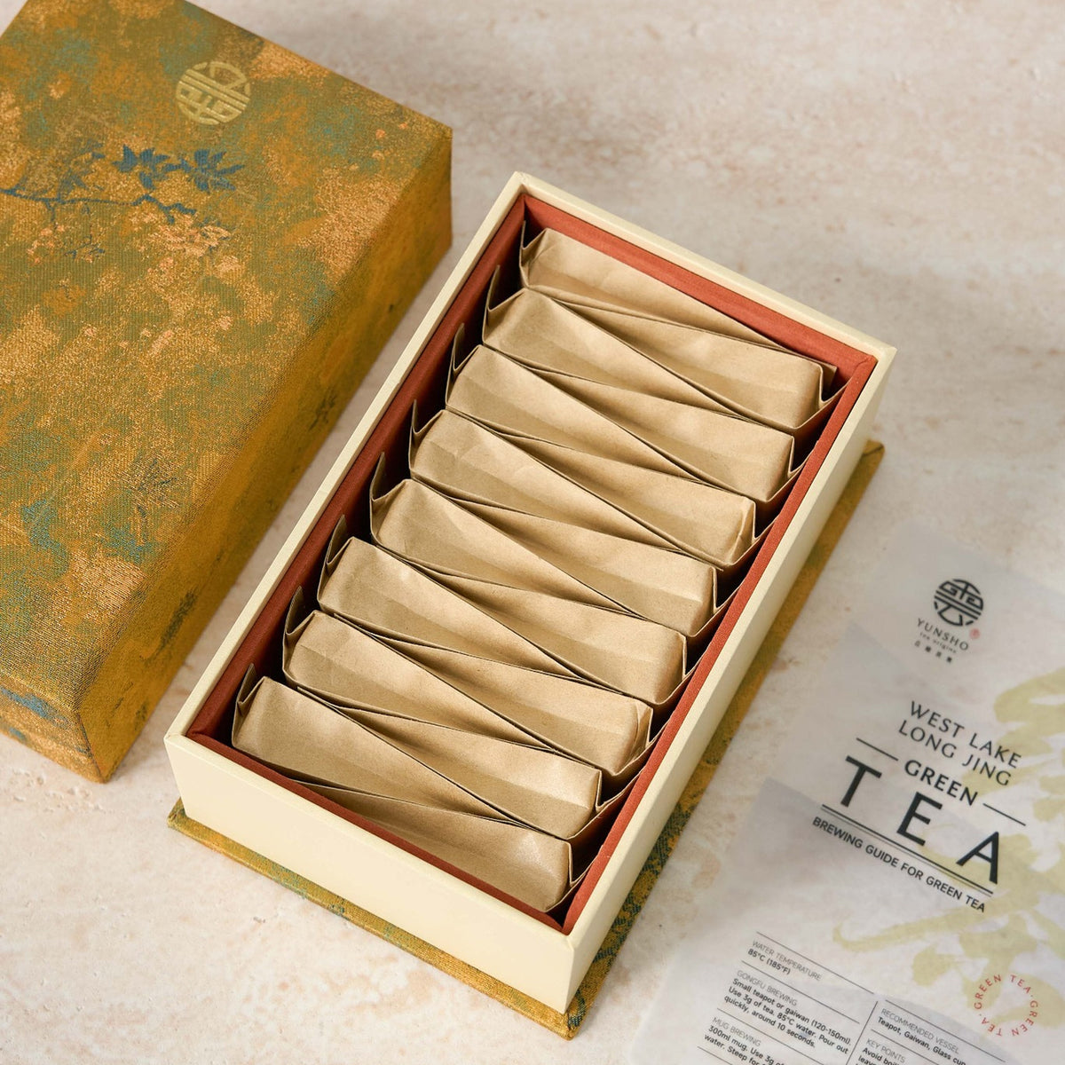 Open box packaging for West Lake Longjing Green Tea