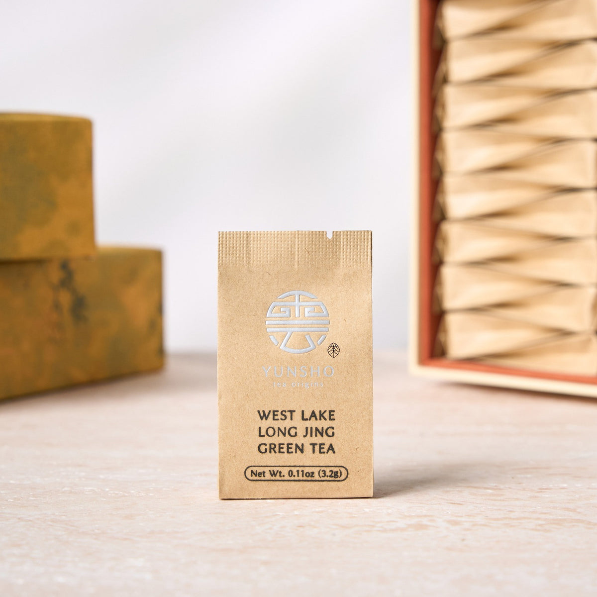 Individual sachet packaging for West Lake Longjing Green Tea