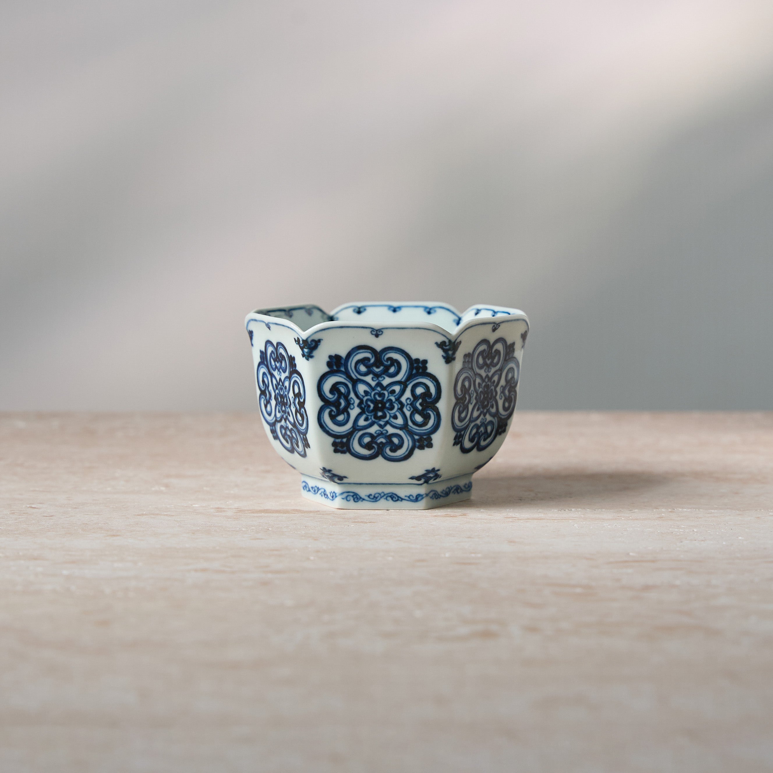 Auspicious Motif Blue-and-White Hexagonal Tea Cup