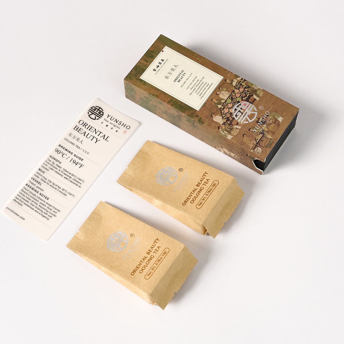 Oriental Beauty Oolong Tea tasting pack with 2 individually wrapped tea pouches
