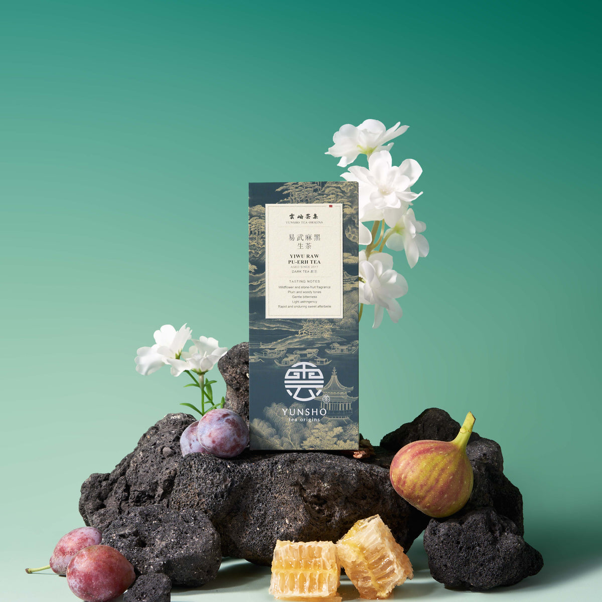 yiwu raw pu erh tea Tasting Pack with visual references to its tasting notes