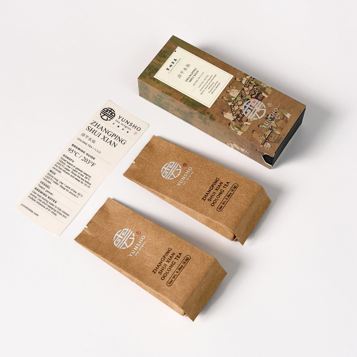 Zhangping Shui Xian Oolong Tea tasting pack with 2 individually wrapped tea pouches