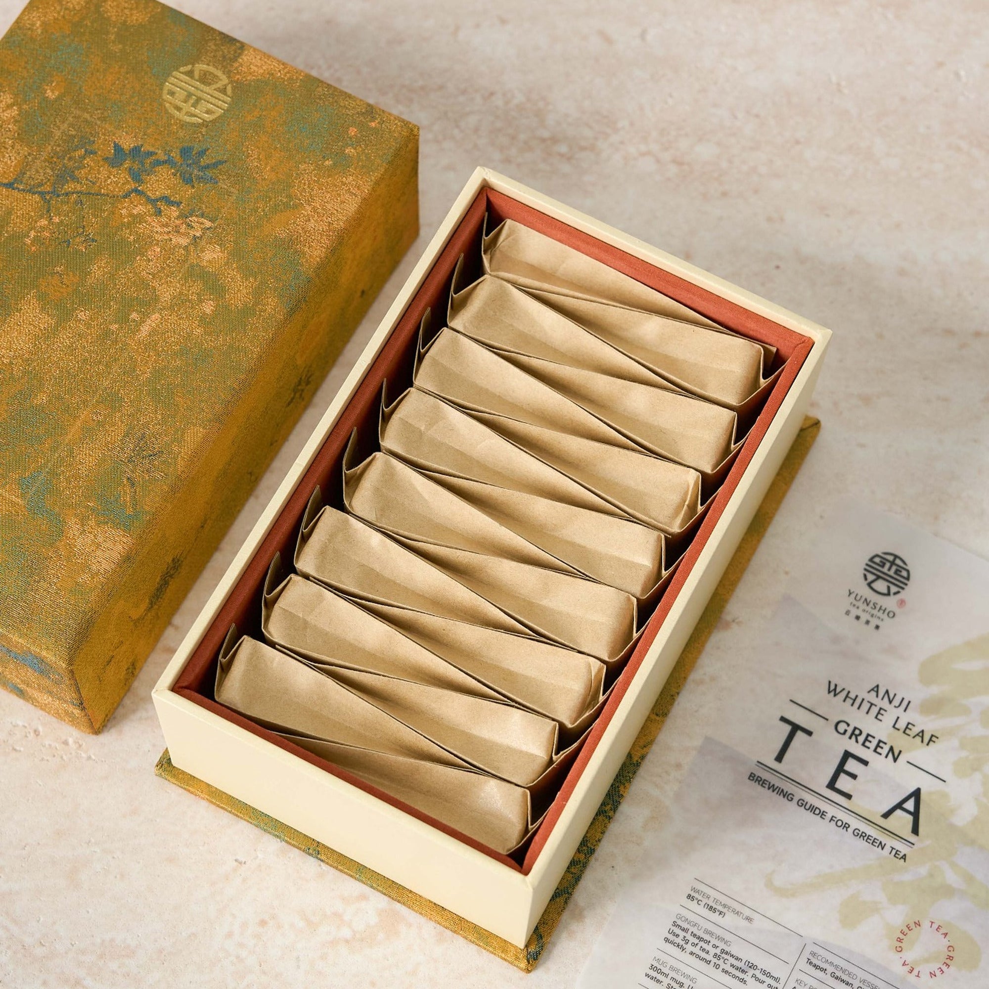 Open box packaging for Anji Bai Cha Green Tea