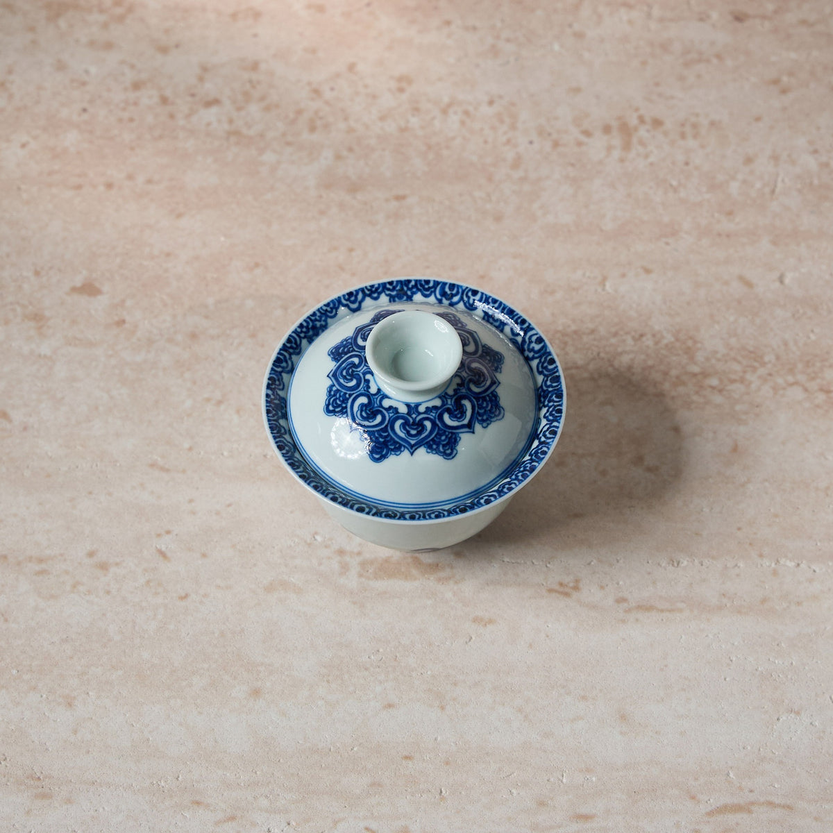 Top view of Baoxiang Floral Blue-and-White Porcelain Gaiwan