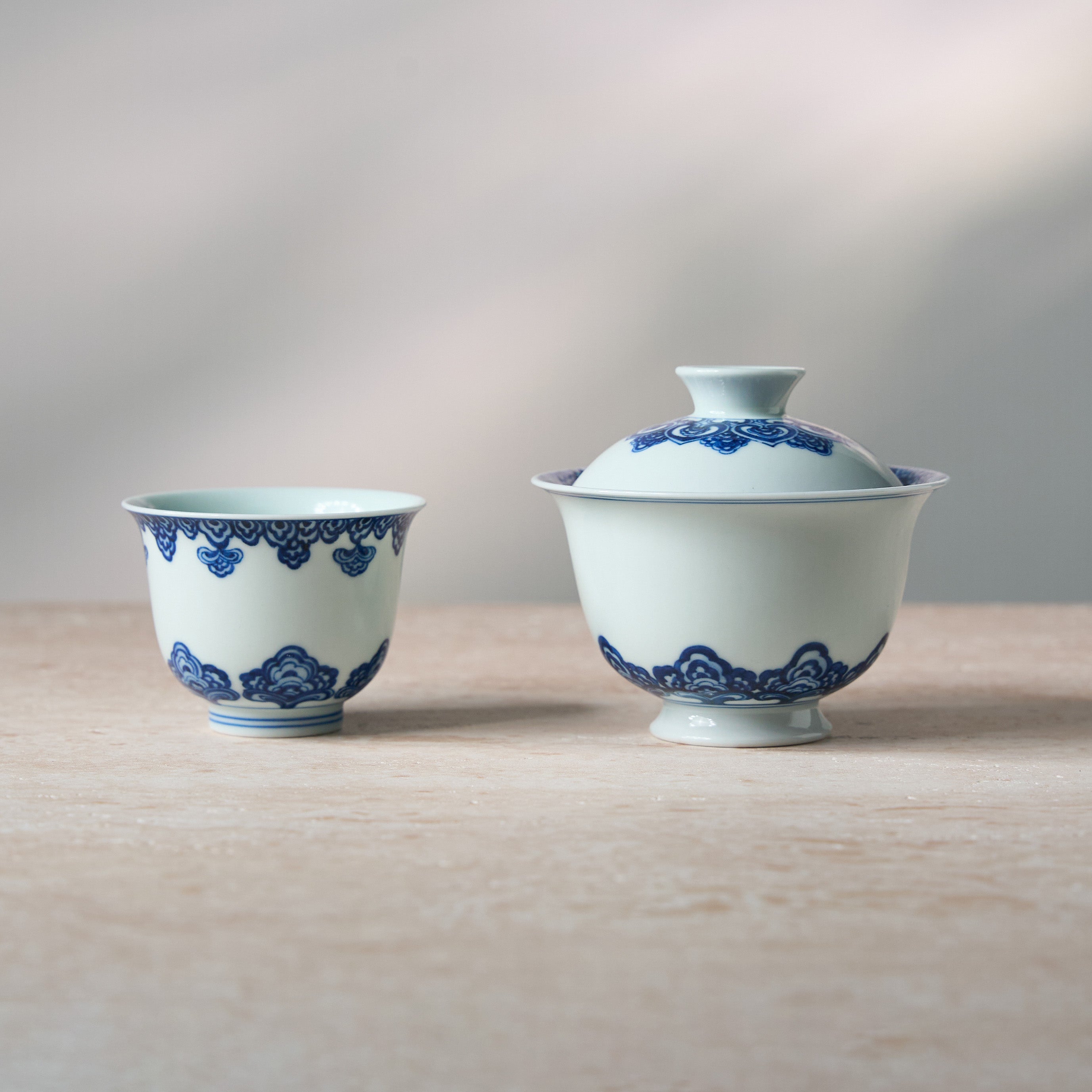 Baoxiang Floral Blue-and-White Porcelain Gaiwan