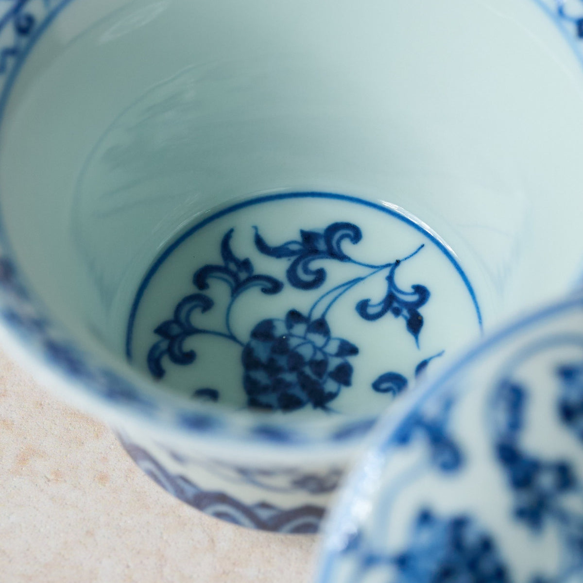 Interior detail of Eight Treasures & Scrolling Lotus Porcelain Gaiwan