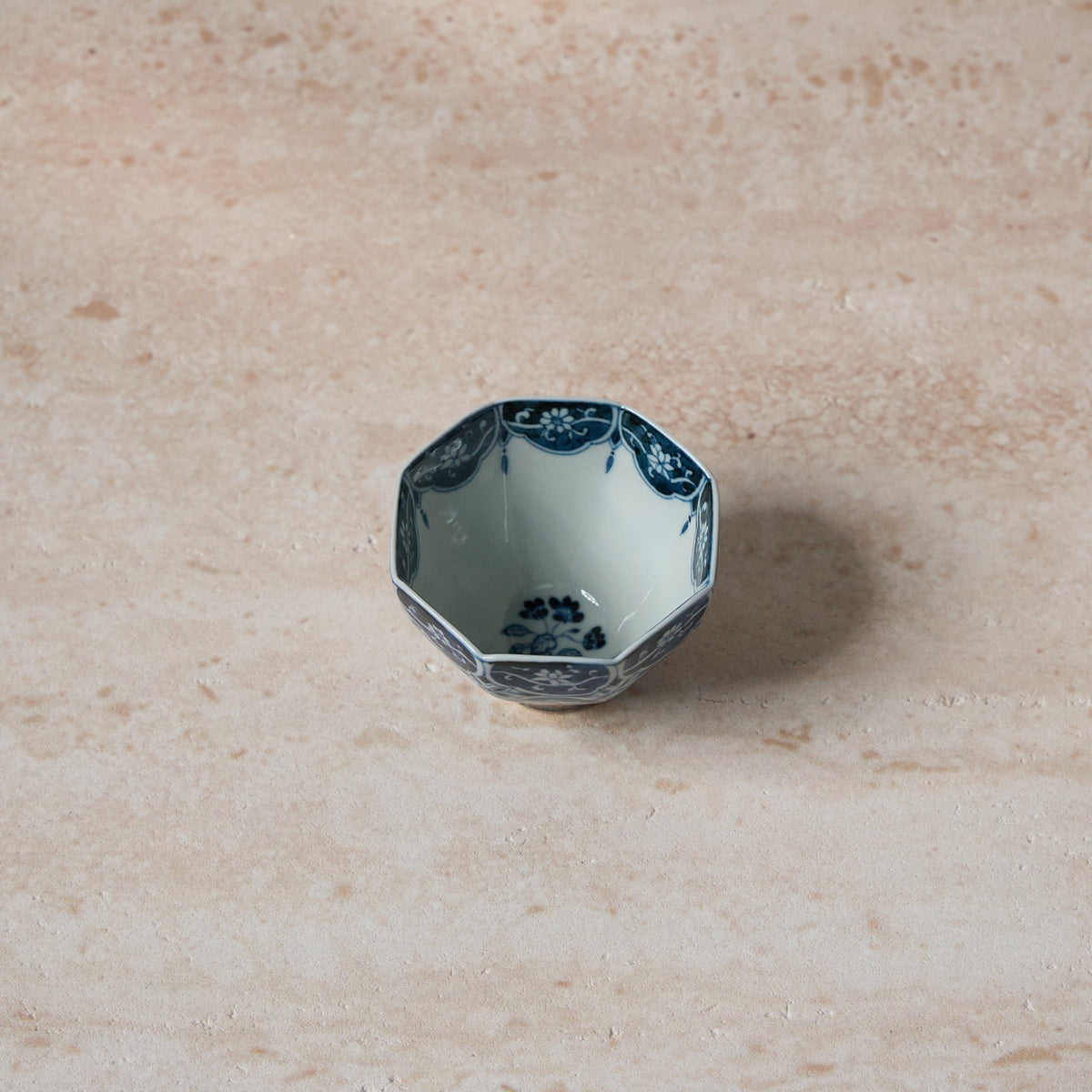 Top view of Floral Blue-and-White Octagonal Tea Cup