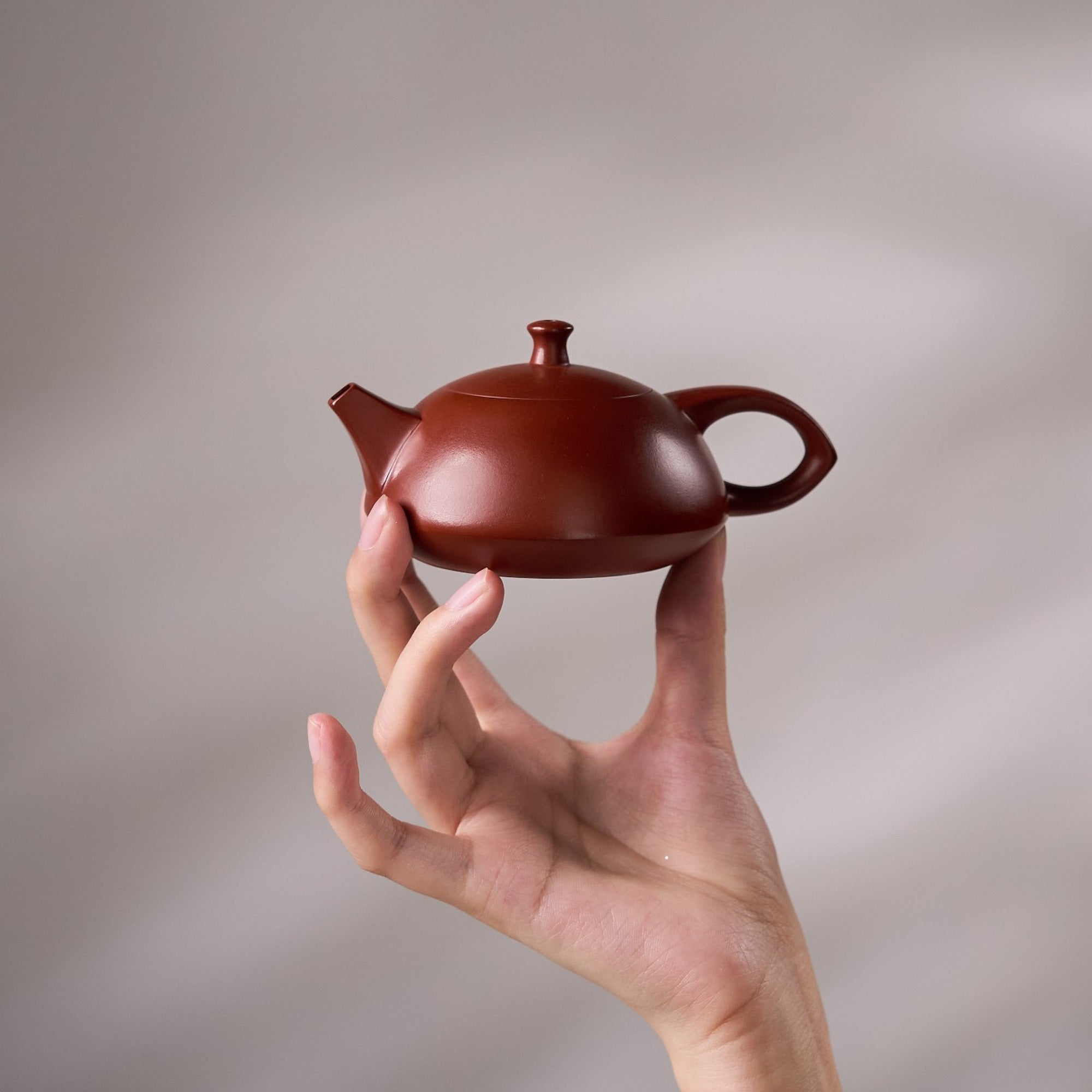 Jade Rabbit Chaozhou Zhuni Hand-Thrown Teapot held in hand for scale