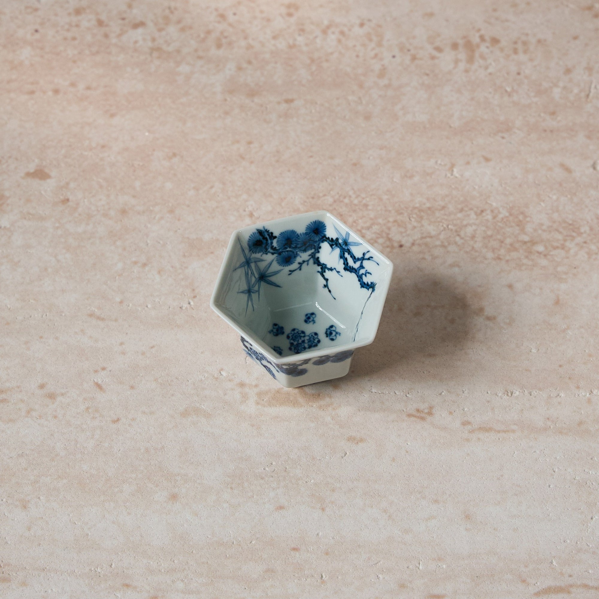 Top view of Three Friends of Winter Hand-Painted Octagonal Tasting Cup