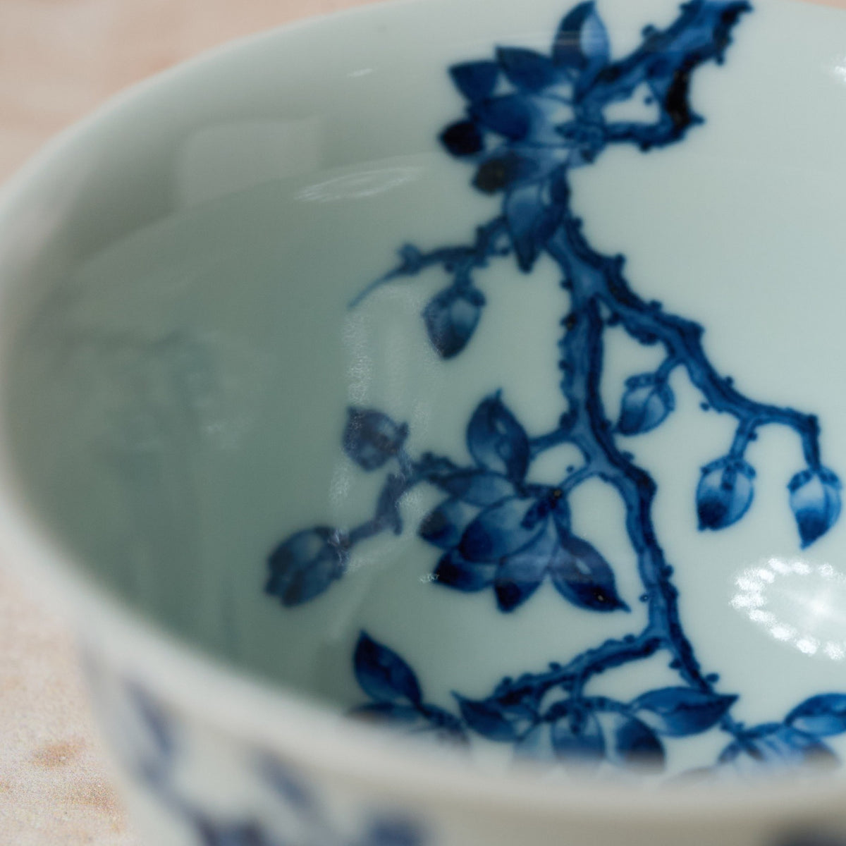 Interior detail of White Magnolia Blue-and-White Porcelain Gaiwan