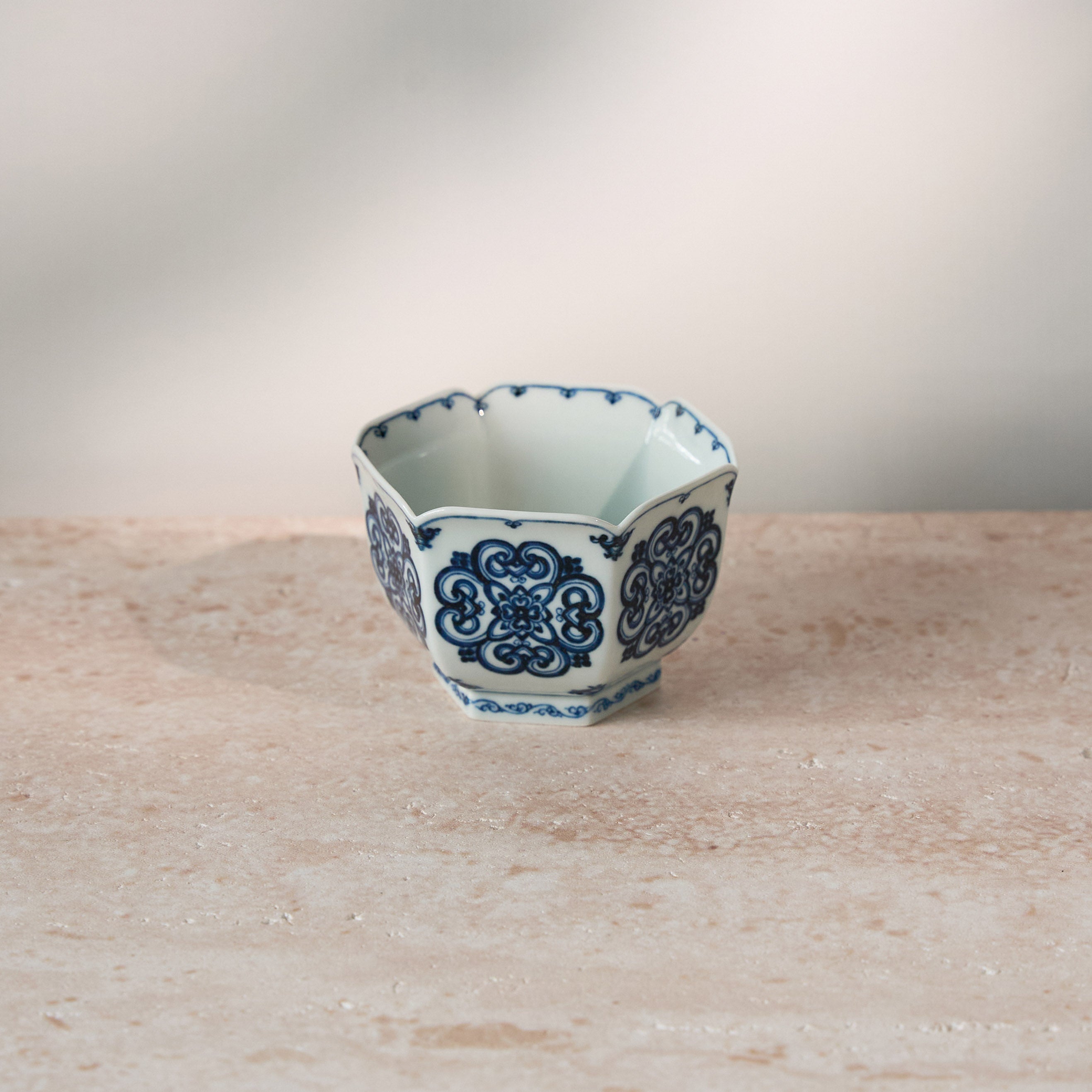 Auspicious Motif Blue-and-White Hexagonal Tea Cup