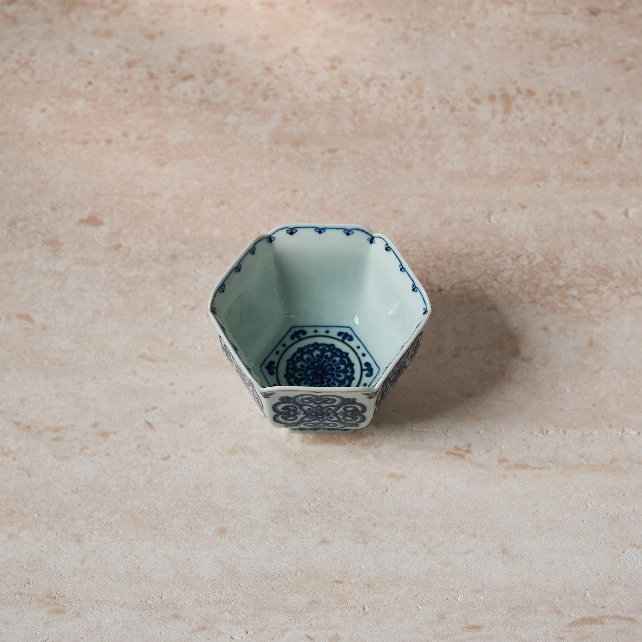 Auspicious Motif Blue-and-White Hexagonal Tea Cup