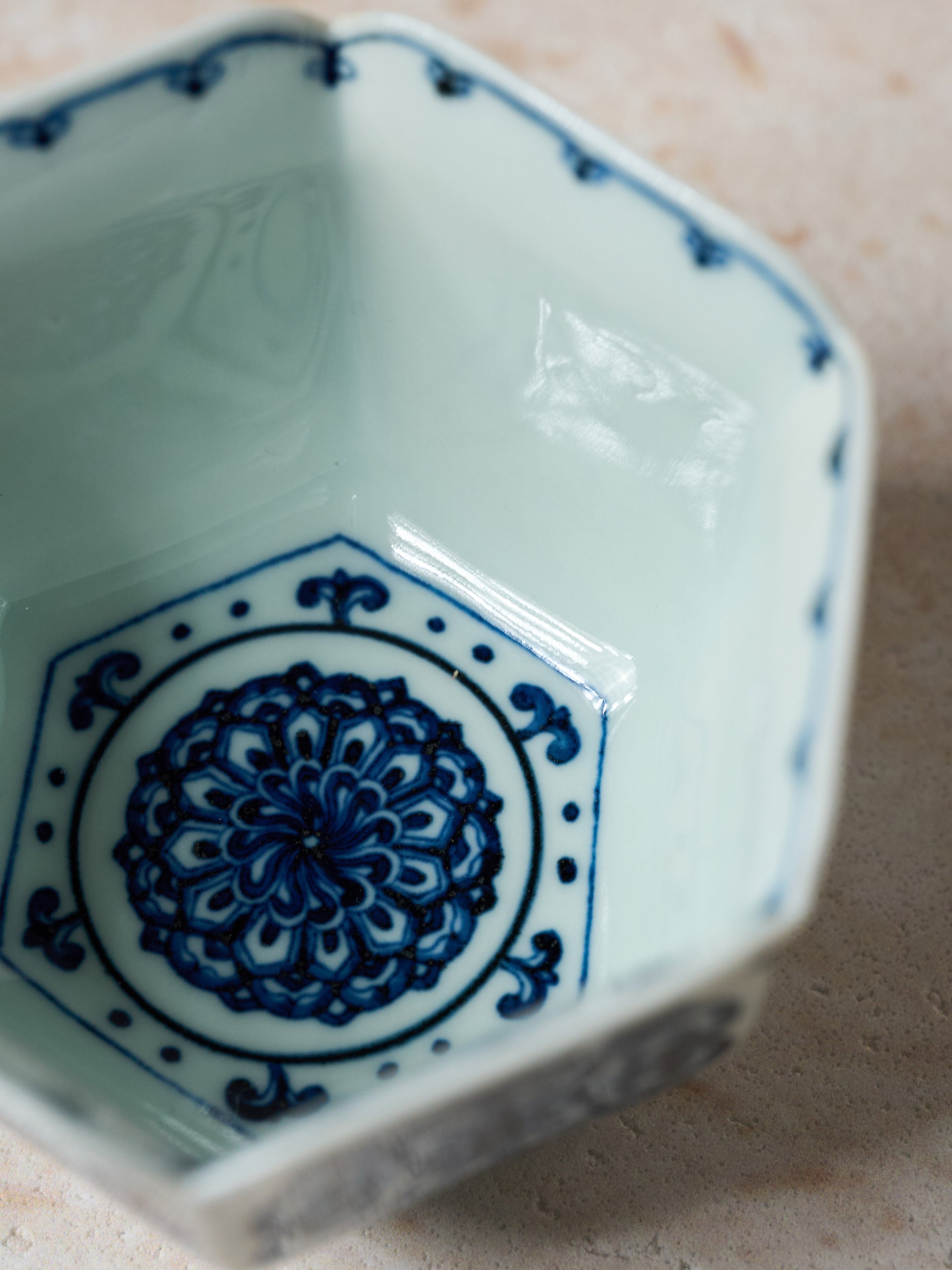 Auspicious Motif Blue-and-White Hexagonal Tea Cup