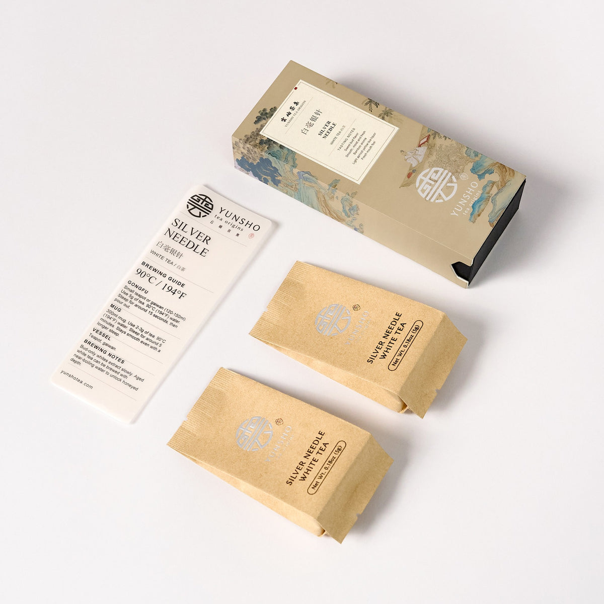 Silver Needle White Tea tasting pack with 2 individually wrapped tea pouches