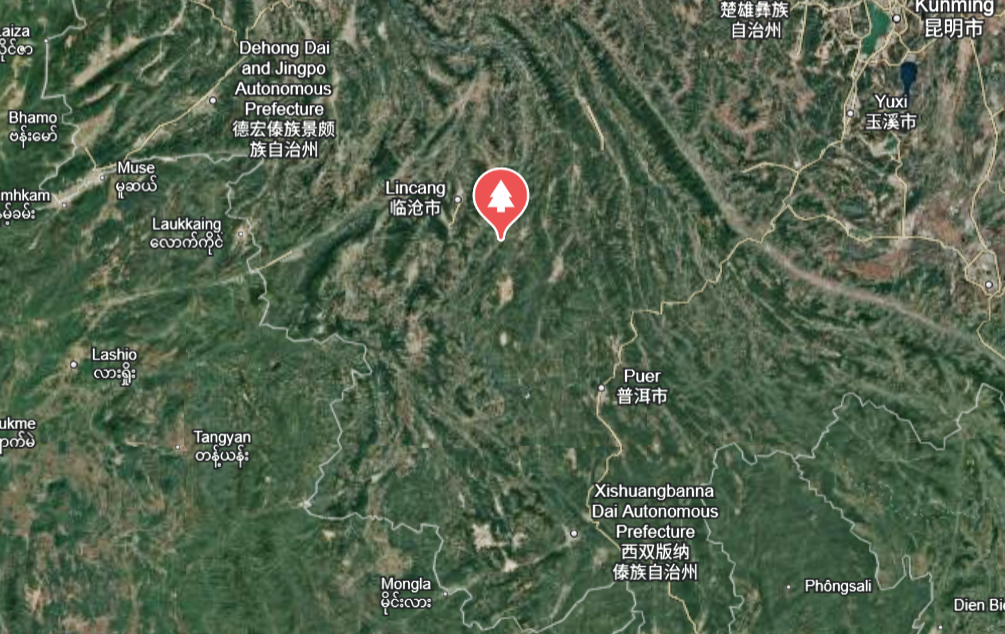 Regional map marking Lincang in Yunnan, China
