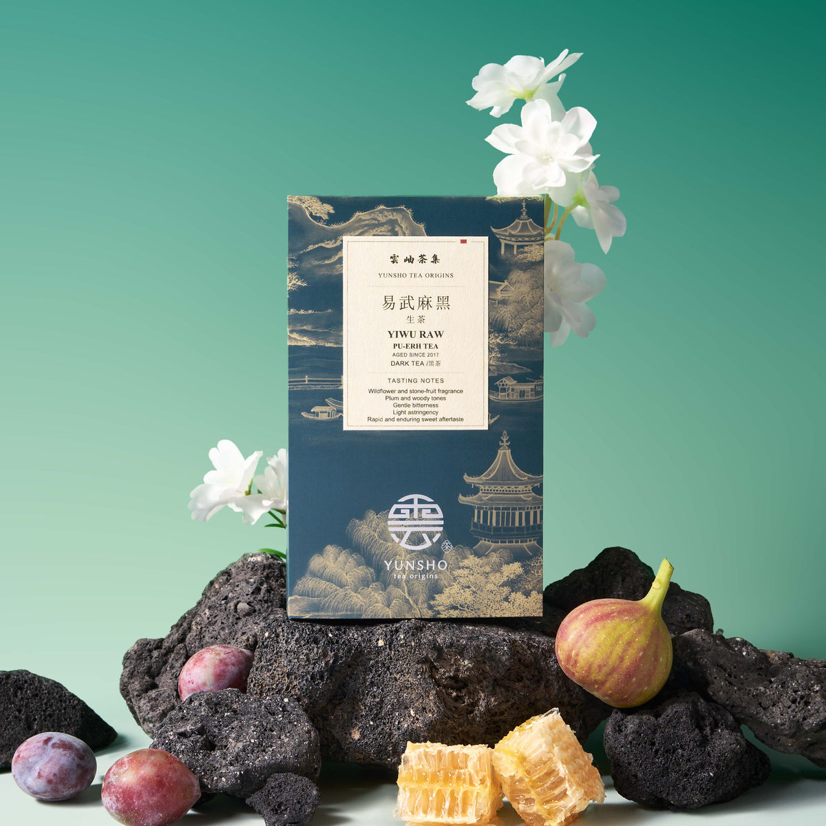 yiwu raw pu erh tea Classic Box with visual references to its tasting notes